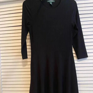 3/4 Sleeve Black Ralph Lauren Dress with Patent Leather Belt with Gold Buckle